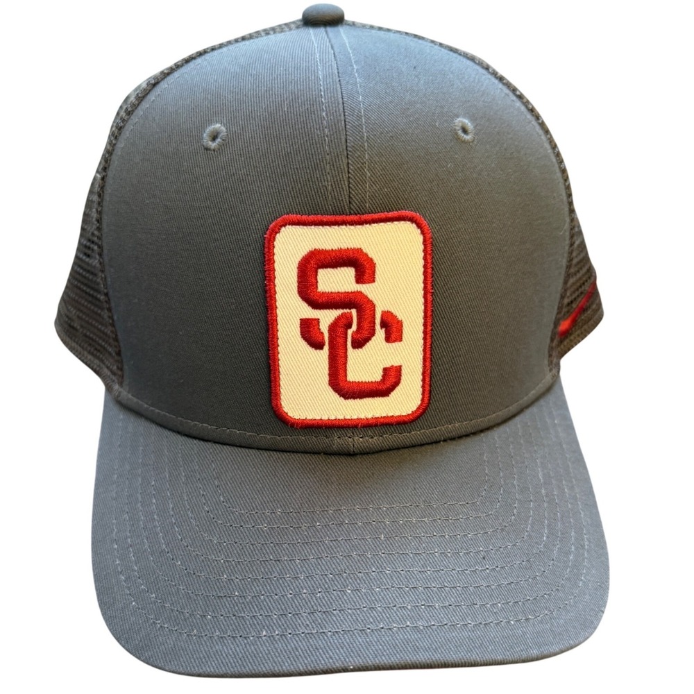 Nike USC Trojans SC Logo Trucker Hat Snapback Gray Red‎ College Adjustable Game